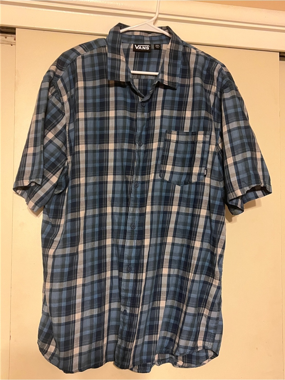 Vans Blue and White Plaid Short Sleeve Button-Down Shirt